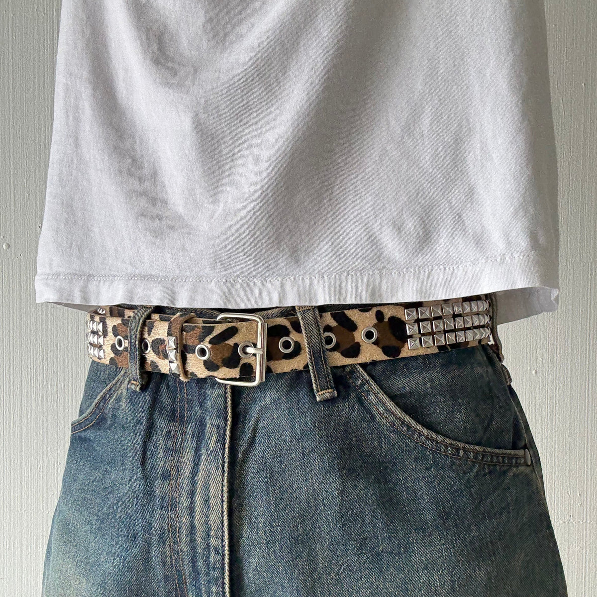 Khaki Leopard Print Fur Belt